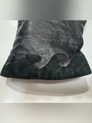 Italian Black Leather Suede Appliqué Gloves Cashmere Blend Lined 7.5 thumbnail 4