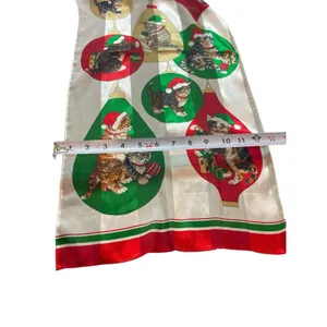 Cute VTG Christmas Cat Scarf Satin Feel Polyester Holiday Kittens Ornaments thumbnail 7