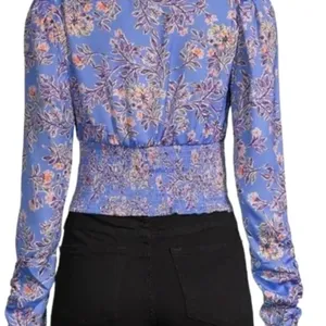 Free People Santiago Top Bluebell Combo Medium Floral Print Smocked Long Sleeve thumbnail 2