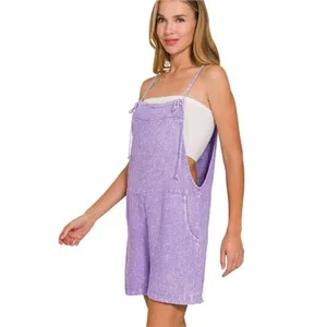 Zenana Washed Linen Knot Strap Rompers‎ thumbnail 3