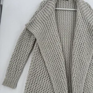 Solutions Cardigan Women L Beige Open Knit Oversized Lagenlook Asymmetrical Dust thumbnail 3