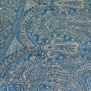 Pashmina Silk blend fringe Elegant Blue and Gold Paisley Scarf wrap shawl 70’ thumbnail 13