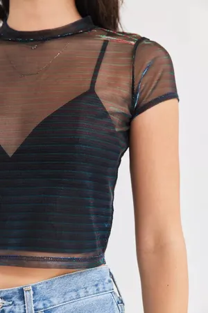 Urban Outfitters Cropped Iridescent Black Baby Tee thumbnail 2
