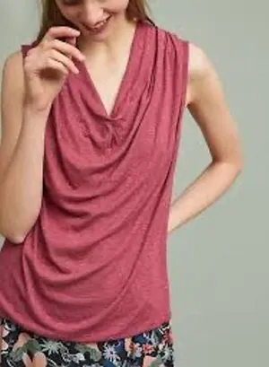 Anthropologie Akemi + Kin‎ Cowl Neck Sleeveless Top Berry Red Knit Medium thumbnail 1