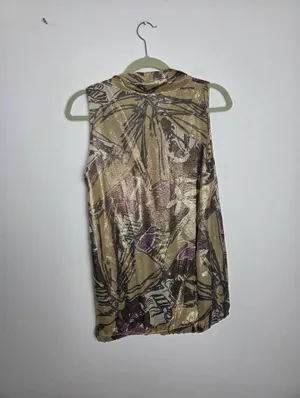 Aquilano Rimondi Silk Gold Camisole Top Abstract Designer Contemporary Medium thumbnail 7