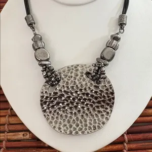 Chico's Textured Silver Pendant Necklace 16”-20” thumbnail 2