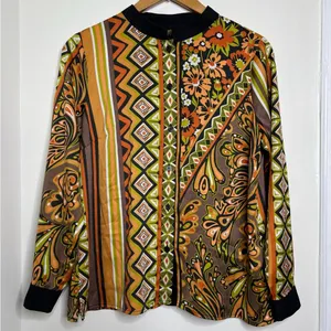 Vintage Bob Mackie Wearable Art Blouse Women’s Size Medium Mandarin Collar Retro thumbnail 1