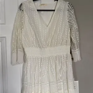 A Beautiful Soul Elegant White Maxi Dress Lace Ruffles thumbnail 2
