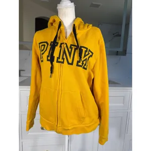 PINK Victoria's Secret Hoodie Women Large Yellow Full Zip Logo Sweatshirt thumbnail 9