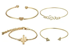 Boutique Gold Stacking Arrow Cactus‎ Bracelet Set (4) thumbnail 1