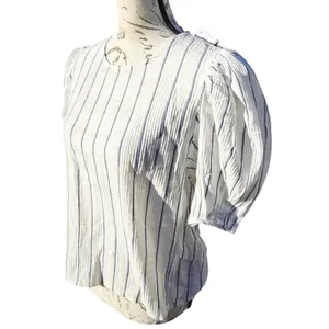J. Crew NWT Women's Puff‎ Sleeve Top in Sheer Gauze White Striped Size XS thumbnail 4