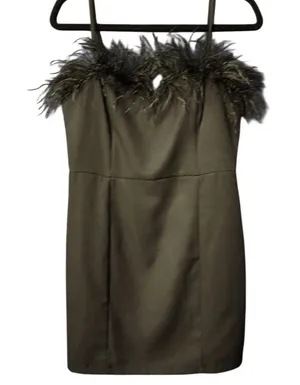 Emory Park Womens Sleek Mini Party‎ Dress Black Ostrich Feather Trim Bodycon L thumbnail 1