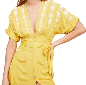 Free People Dress Midi Yellow Floral Medium thumbnail 4