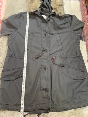 GAP Grey Fur Trim Parka Flint Grey XL thumbnail 6