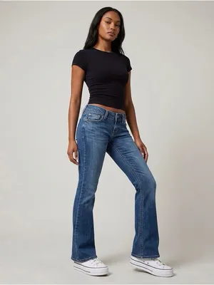 Charlotte Russe Low Rise Flare Jeans Y2K Dark Wash Size 2S thumbnail 2
