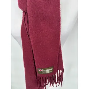 100% Cashmere‎ Scarf Mens Womens One Size Maroon Fringe Made in Scotland FLAWED thumbnail 4