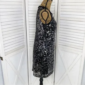 Banana Republic‎ Sequin Sleeveless Shift Party Cocktail Dress Silver Black 2 thumbnail 3
