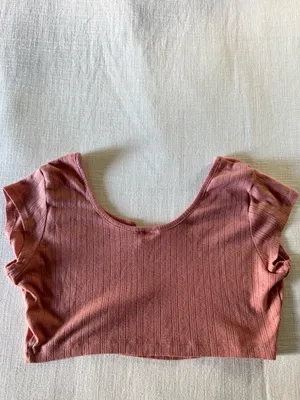 Colsie Short Sleeve Pointelle Crop Top - Rosy Pink, Large thumbnail 3