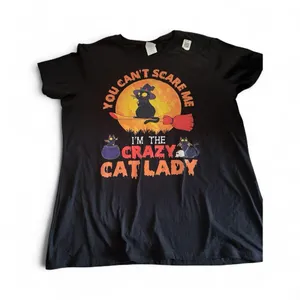 Port & Co Black SS Tee XL You Can’t Scare Me~ I’m The Crazy Cat Lady” Halloween thumbnail 1
