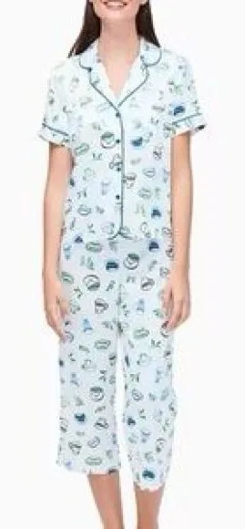 Kate Spade Cropped Pajama Set‎ in Coffee Cup Print thumbnail 1