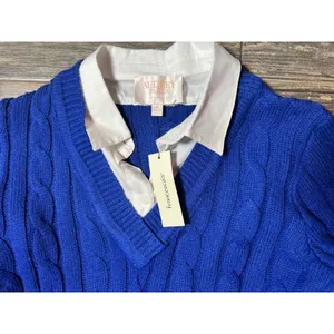 NWT Francesca's Audrey Parks Sweater Dress Shirt Combo Blue Cable Knit Medium‎ thumbnail 9