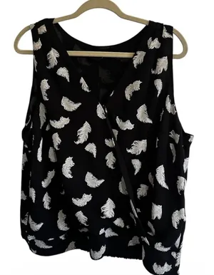 White House Black Market Feather Print Surplice Blouse Black White Sz XL | 0134 thumbnail 1