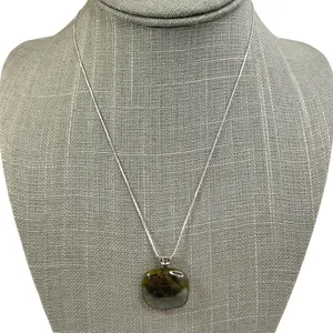 Green & Blue Square Glass Pendant Sterling Silver Box Chain Necklace thumbnail 2