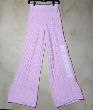 Playboy x Missguided Cable Knit Flare Pants Pink‎ Y2K Wide Leg Womens US 2 thumbnail 1