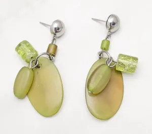Vintage Stud Earrings Green Tones Dangle Drop Earrings 2" Long thumbnail 1