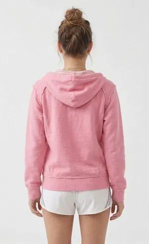 Cotton Candy Pink Raw Seam Zip-Up Hoodie thumbnail 3