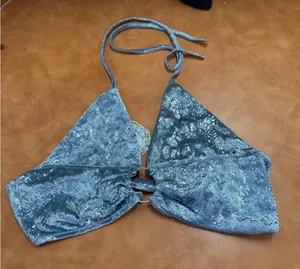 Velvet Halter Crop Top thumbnail 1