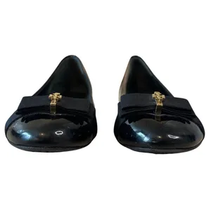 Tory Burch Trudy Patent Leather Ballet Flats Black Bow Logo Size 8.5 thumbnail 2