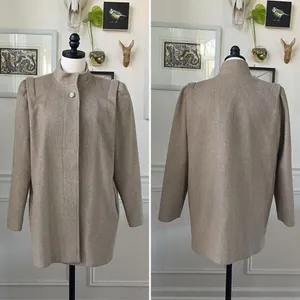 Vintage 80s Karen Peters Beige Wool Cashmere Peacoat USA L thumbnail 2