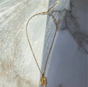 Angel engraved charm gold necklace thumbnail 2