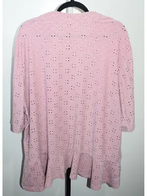 Pink Eyelet Knit Open Front Cardigan Size 2XL thumbnail 2