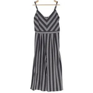 Xhilaration Womens Large Navy Blue White Striped Wide Leg Jumpsuit V-Neck L thumbnail 2