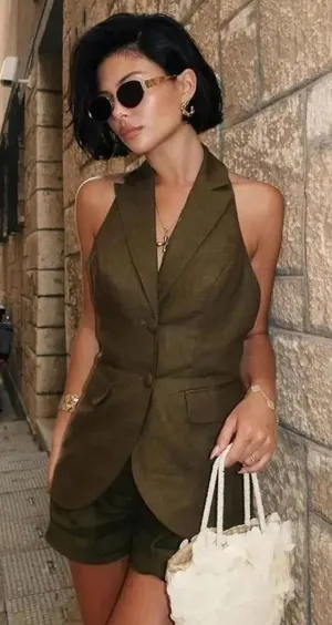Reformation | Brennan 100% Linen Halter Vest Top in Dark Olive Green‎ thumbnail 1