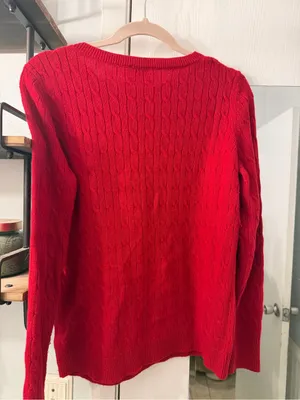 Talbots Red Cable-Knit Crewneck Sweater with Shoulder Buttons thumbnail 5