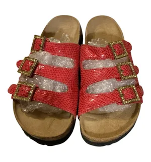 Betula by Birkenstock Hot Pink Snakeskin 3-Strap Rhinestone Sandals Size 7 thumbnail 1