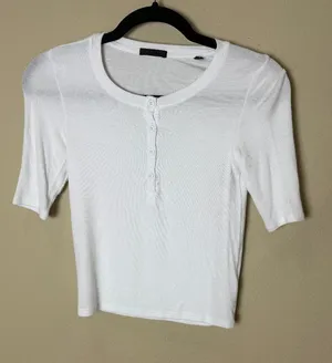 ATM Elbow Sleeve Button Placard Henley Ribbed Lightweight Tee Shirt Top Size XS thumbnail 1