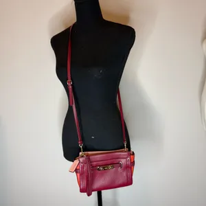 Coach Pebbled Leather Convertible Crossbody - Burgundy with Gold Hardware thumbnail 10