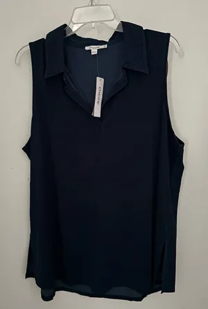 Chico's Navy Blue Denim Look Sleeveless Collared V-Neck Tunic Size 4 (20/22-XXL) thumbnail 1