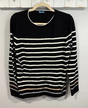 J McLaughlin Black White Striped Sweater Womens Large EUC thumbnail 1