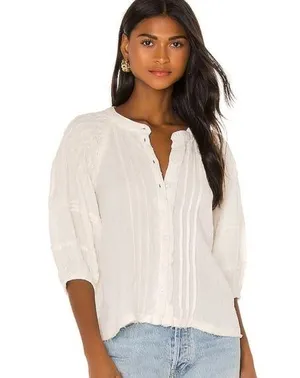 Free People Secret Falls Smocked Top in Ivory thumbnail 1