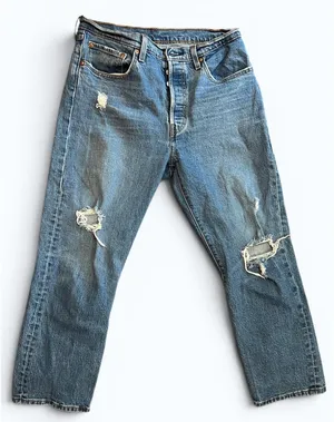 Levi's 501 Jeans Women's 31x26 Blue Distressed High Rise Cropped Button Fly thumbnail 1