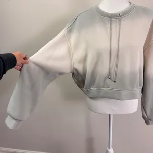 Womens Grey Cream Ombre Cropped Sweatshirt Silver Chain Detail Boxy Fit L thumbnail 9