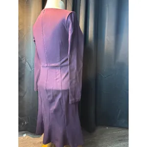 Ann Taylor‎ Petite Purple Long Sleeve Boat Neck Flounce Hem Sheath Dress 0P thumbnail 8
