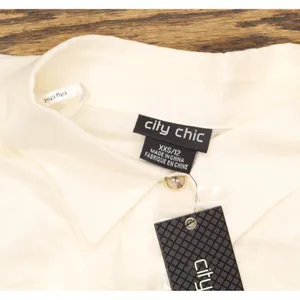 City Chic Womens Trendy Plus Size Tropical Tie Collared Top Ivory Off White 2XS thumbnail 5