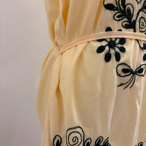 VTG 70s Butter Yellow Floral Embroidered House Dress Boho Granny Ecuador Small thumbnail 5