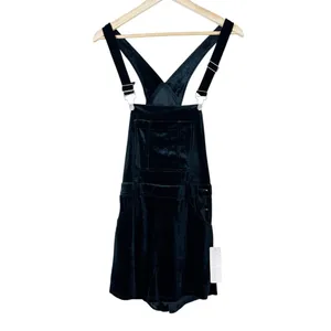 NWT Magnolia South Velvet Solid Overall Shorts Black Goth Stretch Size XS thumbnail 2